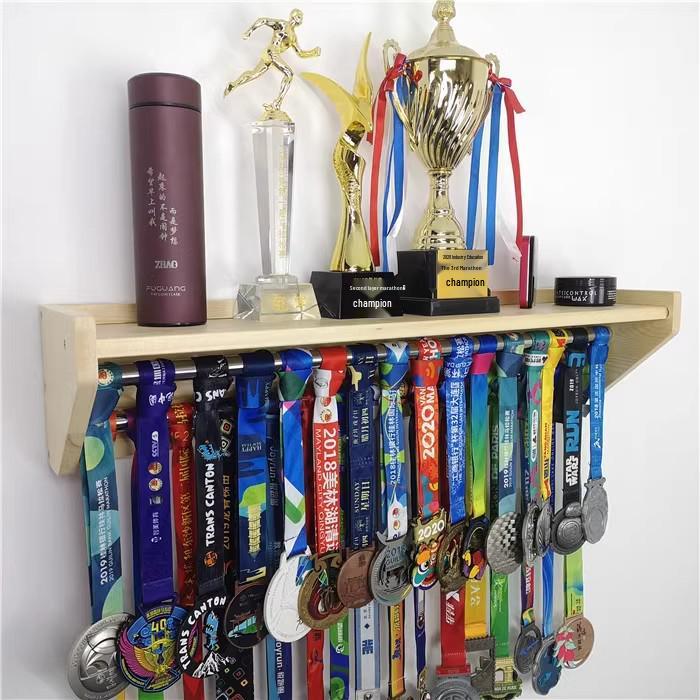 Trophy & Medal Display: Multifunctional 3D Wooden Wall Shelf for Honors & Collections