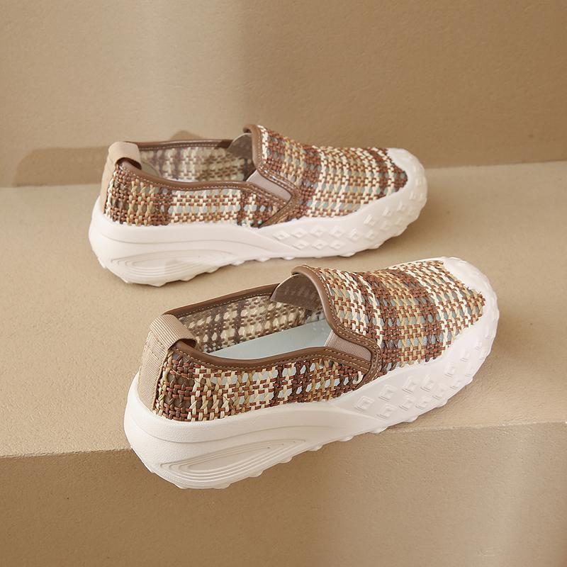 CRLAYDK Weave Loafers for Women Comfortable Slip On Work Flats Casual Walking Lightweight Ladies Mom Shoes Travel Sneakers