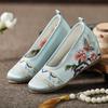 Women's Increased Internal Wedges Embroidered Shoes Ethnic Style Round Toe Shallow Slip On Lightweight Cheongsam Shoe Hanfu Shoe