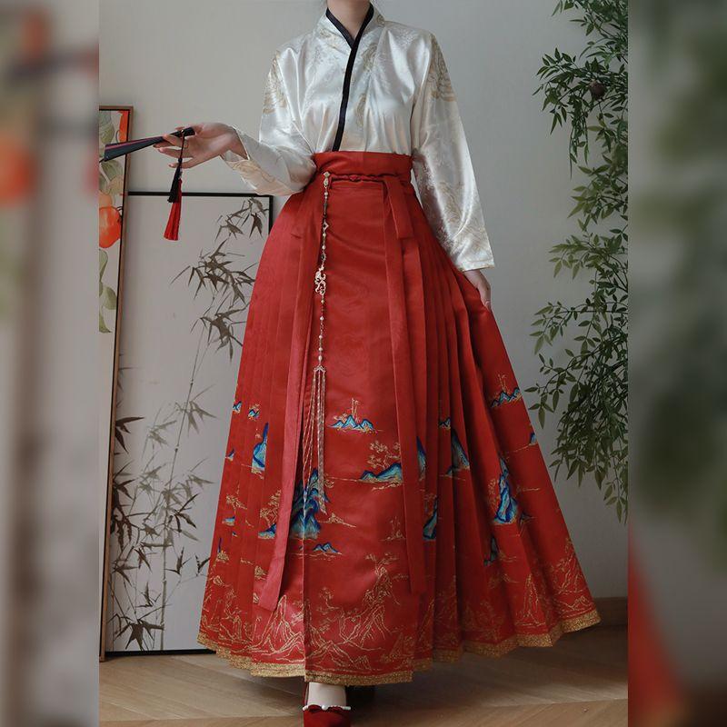 Elegant Hanfu-drakt for kvinner i kinesisk sangdynastistil for daglig vårsommer med skjørt med hesteansikt