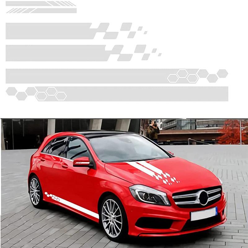 5pcs Car Hood Sticker Decal Set, Racing Stickers, Car Tuning Stripes, Checkered, Geometric Patterns, Smooth Surface