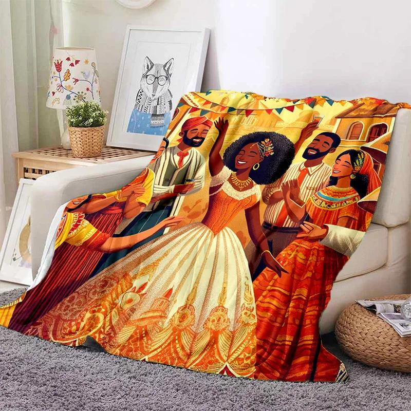 Cartoon Africa Ethiopian Painting Art Soft Flannel Blanket for Bed Bedroom Sofa Picnic,Throw Blanket for Outdoors Leisure