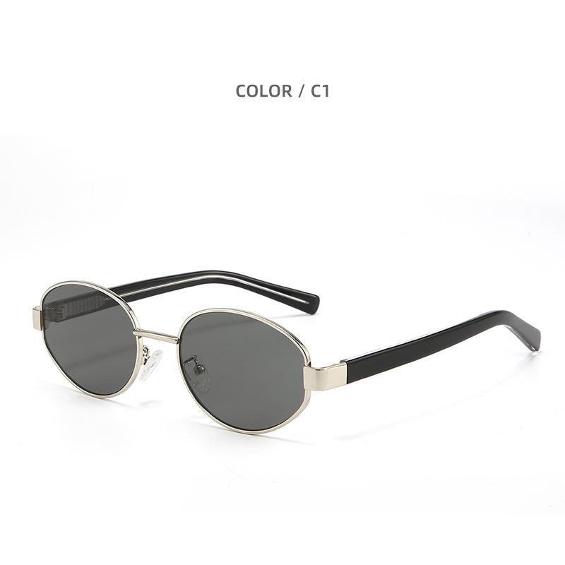 New plate sunglasses metal oval retro cat eye sunglasses women s premium nylon big-name glasses