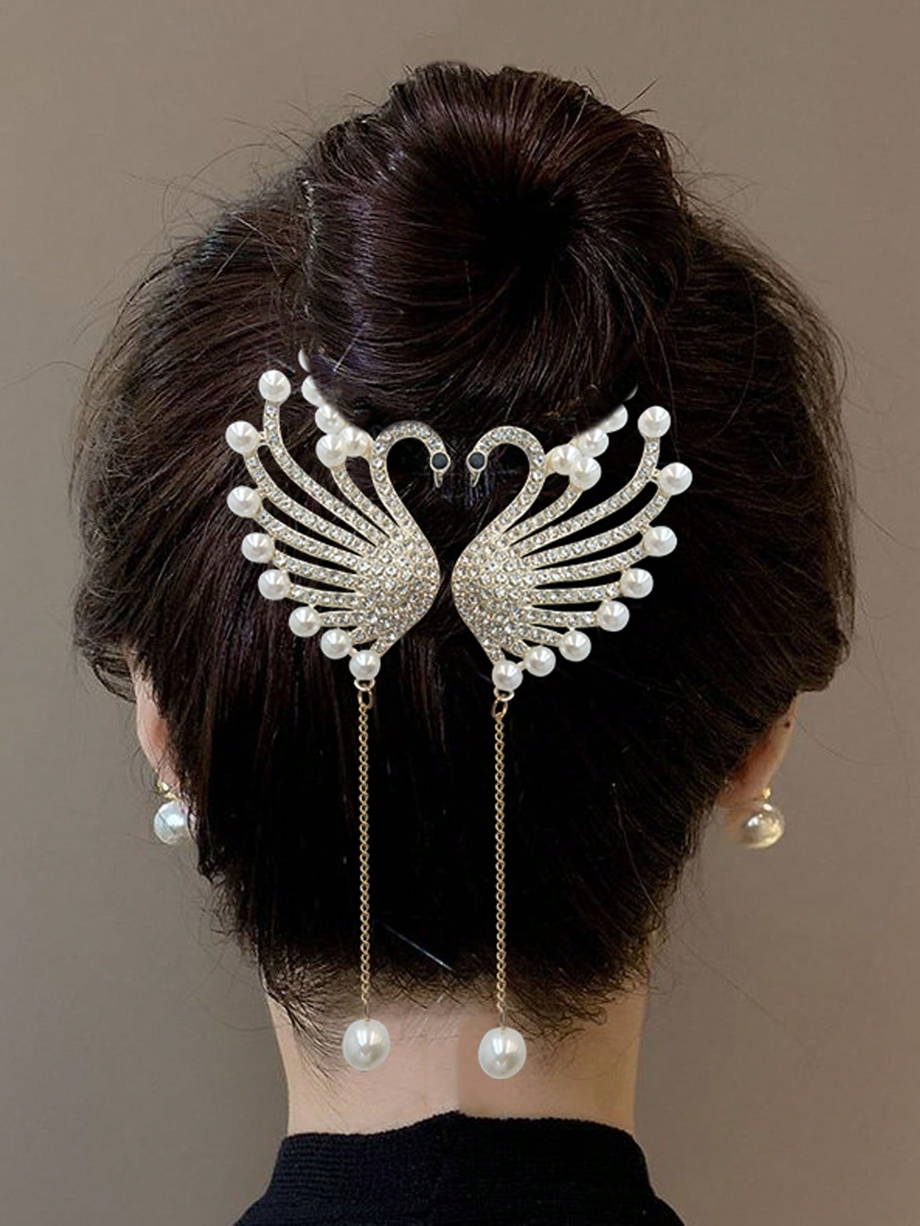 

1 шт. Модные изысканные заколки для волос с жемчужной кисточкой и кристальным лебедем для женщин, девушек, для вечеринок, аксессуары для волос