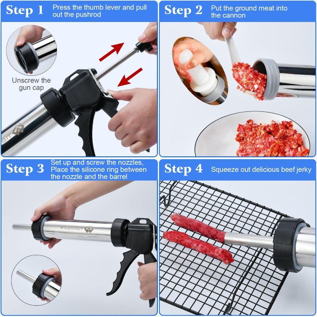 304 Stainless Steel Jerky Gun Handmade Sausage Maker Portable Sausage Stuffer Manual Operation Meat Pusher Kit