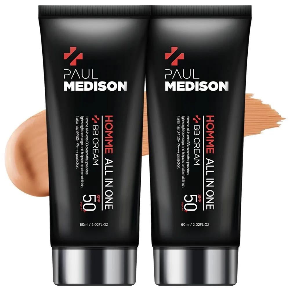 PAUL MEDISON Homme All-in-One Large Size Tone-Up BB Cream SPF 50 PA+++, 60ml, 2 Pieces