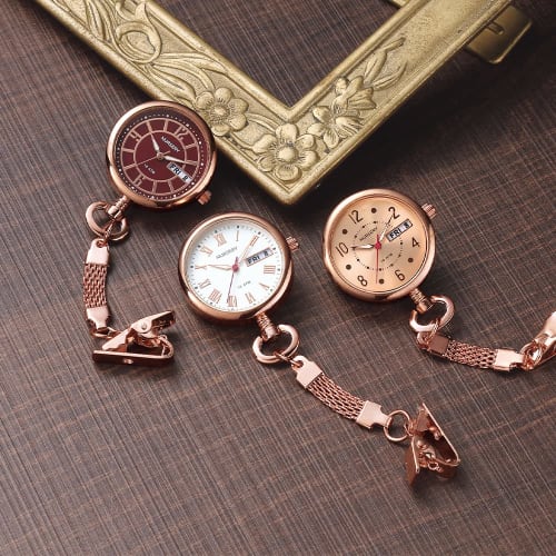 Nursery Pink Gold Watch with Date and Day Display, Water Resistant to 10 ATM, Nurse Watch, Nurse Goods, Pink, 1095268A