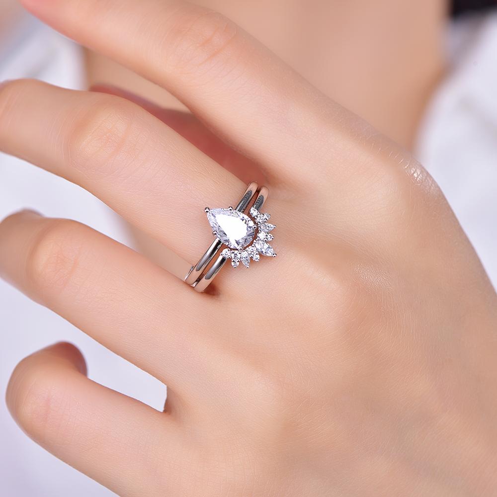 Kirin 2pcs Stackable Ring Set 0.22CT 925 Sterling Silver GH Moissanite Rhodium Plated Classic High Quality Jewelry for Women