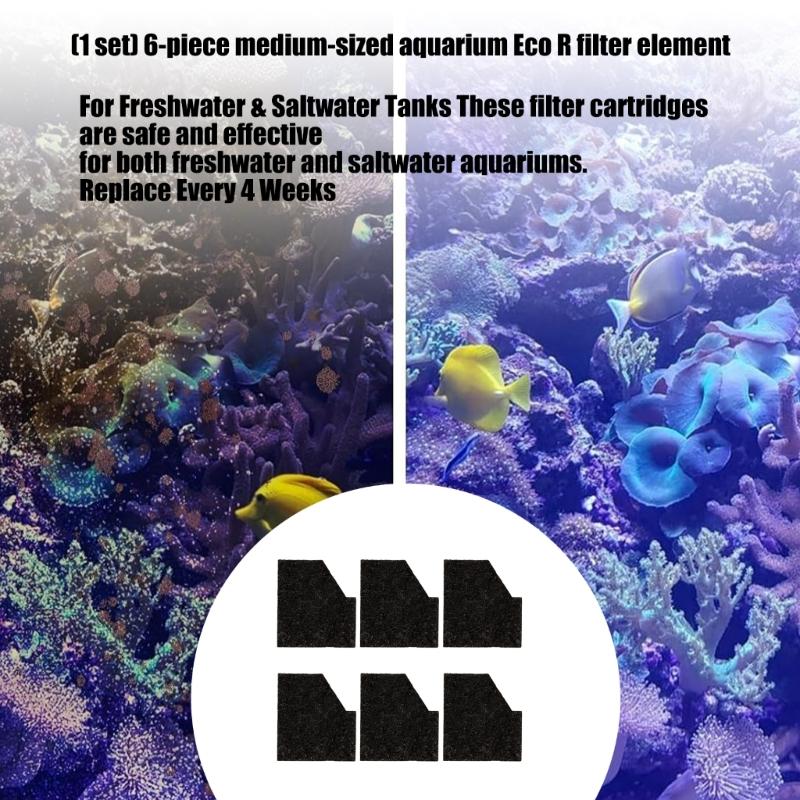 6Pieces Medium Fishtanks Filter Replacement Cartridges Sponge Pad For EcoRenew Aquariums with SmartClean Technology