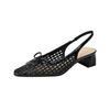 579-6 Woven French Retro Hollow Thick Heel Women's Shoes 2025 Summer New Pointed Bow Empty Sandals