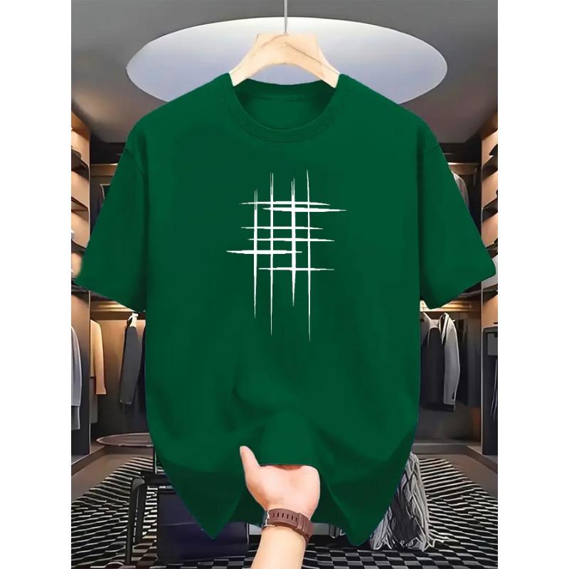 Men's Summer Fashionable Casual Loose Plus Size Graphic Line Printed Sports Round Neck Short Sleeved T-shirt Top