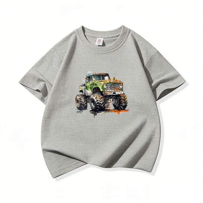 Kids Cotton T Shirt Watercolor Offroad Car Print Crew Neck Short Sleeve Tee Casual Breathable Boys Girls Summer Tops