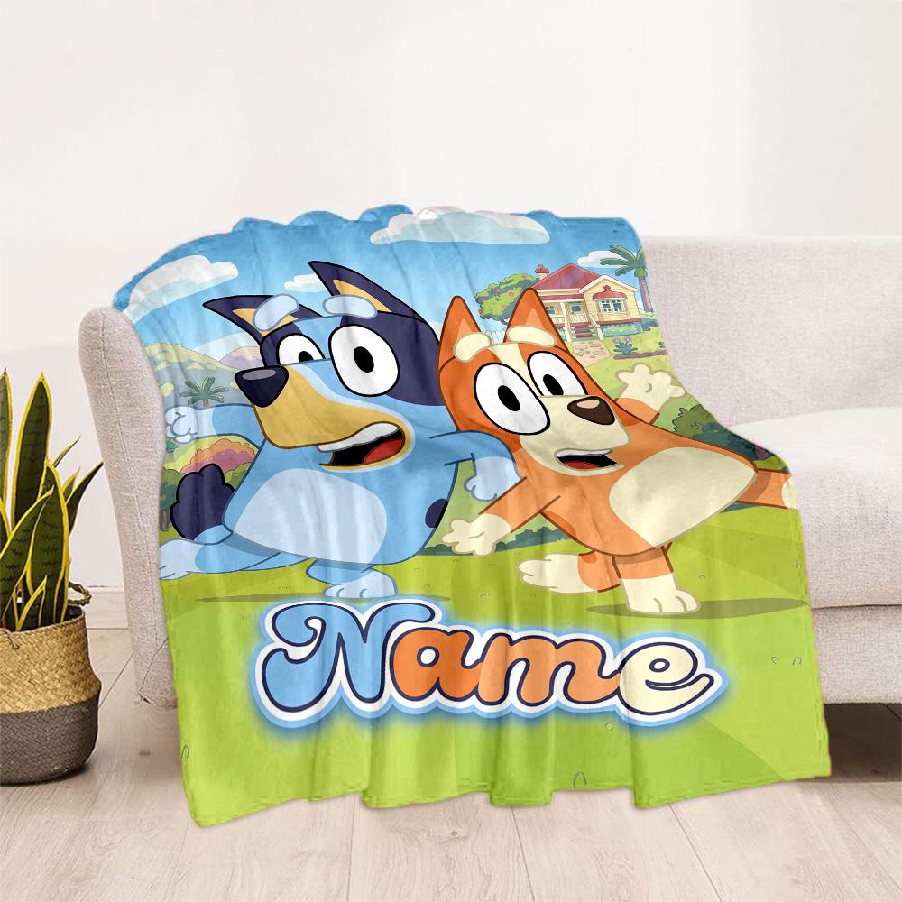 Bluey Adventure Customize Your Name Blanket Multi-purpose Customizable Blanket Warmthful Decor Versatile for Office Chair Picnics Seaside Nap