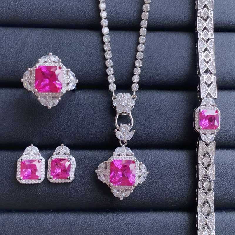 

SACE GEMS классический медный сплав циркон кольцо серьги кулон ожерелье ювелирные наборы подарки для свадебной вечеринки Open розовый