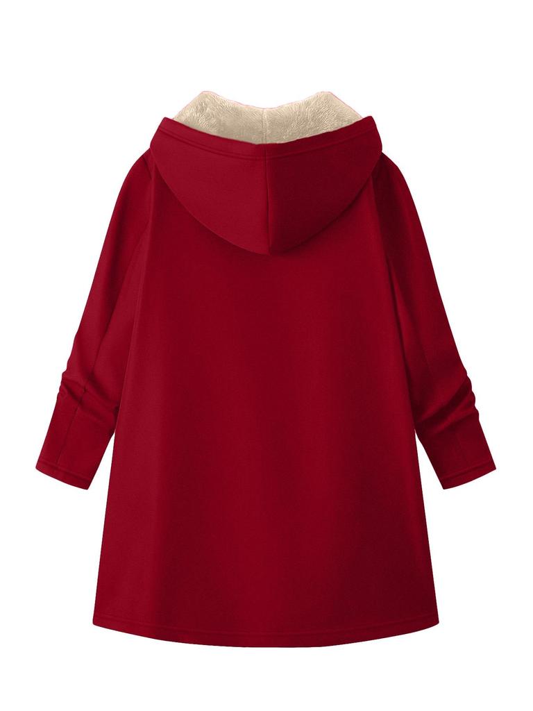 Veste à capuche mi-longue grande taille 2025 avec doublure en velours - Style européen et américain Automne/Hiver