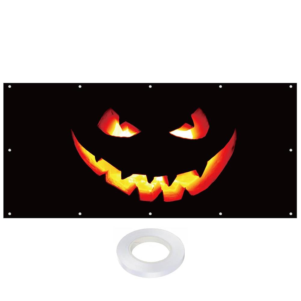 13x6ft Pumpkin Halloween Garage Door Decorations Large Hanging Backdrop Door Cover for Outdoor Parties & Photography Background