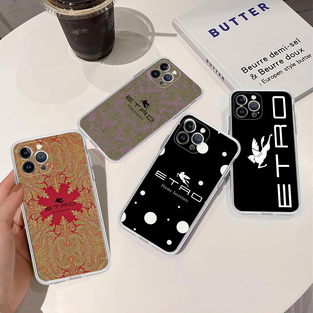 Luxuxy E-ETRO Logo Transparent Phone Case For IPhone 17 Air 16 Pro Max 15 14 13 12 11Plus Shockproof Cover
