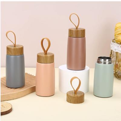 New Wood Grain Cover Portable Coffee Cup Creative 304 Stainless Steel Thermos Cup Simple Mini Compact Pocket Cup