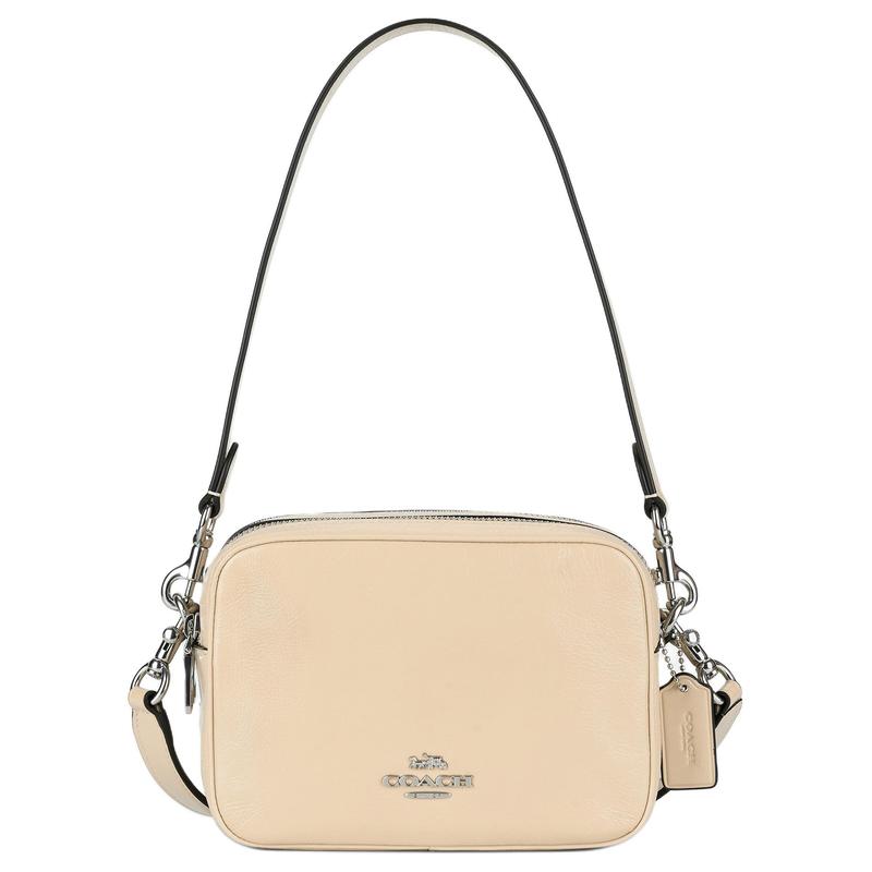 

COACH CAREY 19 Classic logo double zipper closure detachable shoulder strap handle cow leather camera bag shoulder bag mini women s ivory white білий