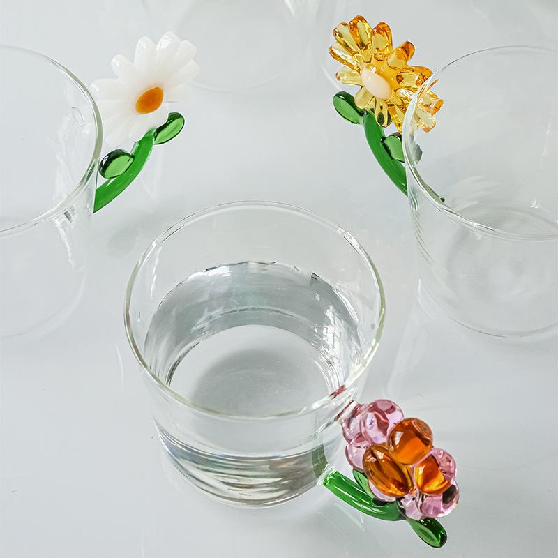 Transparent Heat-resistant Glass Cups Flower Handle Cup Milk Water Glass for Breakfast Coffee Mug Home Decor Drinking Glasses