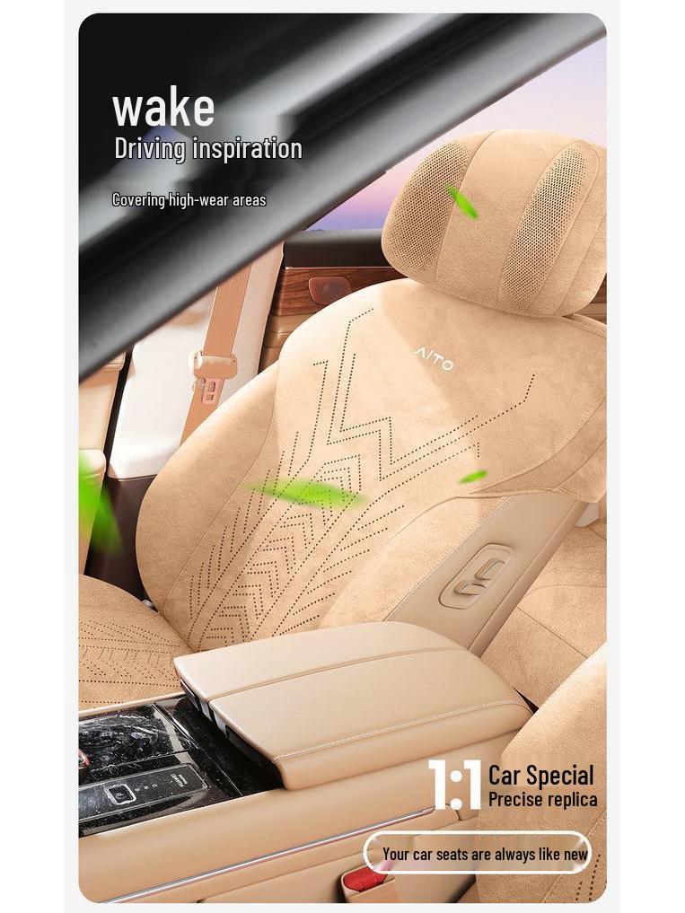 AITO M5/M7/M8/M9 Car Seat Covers with Suede, Ventilated, Breathable Saddle Pad, Half-Wrap Cushion