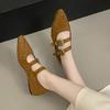 Retro Rivet Pointed Mary Jane Shoes Women's 2025 Autumn Belt Buckle Shallow Mouth Temperament Inner Height Increase One Word Belt Single Shoes