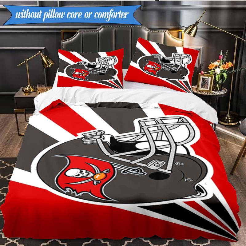 Tampa Bay Buccaneers Helmet 3pcs Bedding,Including 1pc Duvet Cover And 2pcs Pillowcases Perfect for Christmas,Ideal for Bedroom, Dormitory