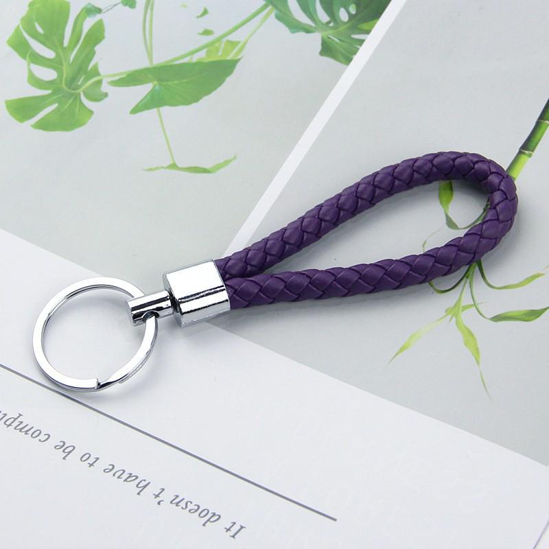 Solid Color Woven Leather Key Pendant for Men and Women - Couple's Metal Keyring Accessory
