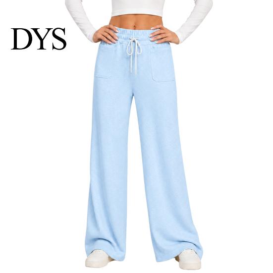 Lounge Wear Pants Women Wide Leg Pants, Drawstring Waist Loose Casual Adjustable Trousers Trousers, Solid Color Palazzo with Pockets