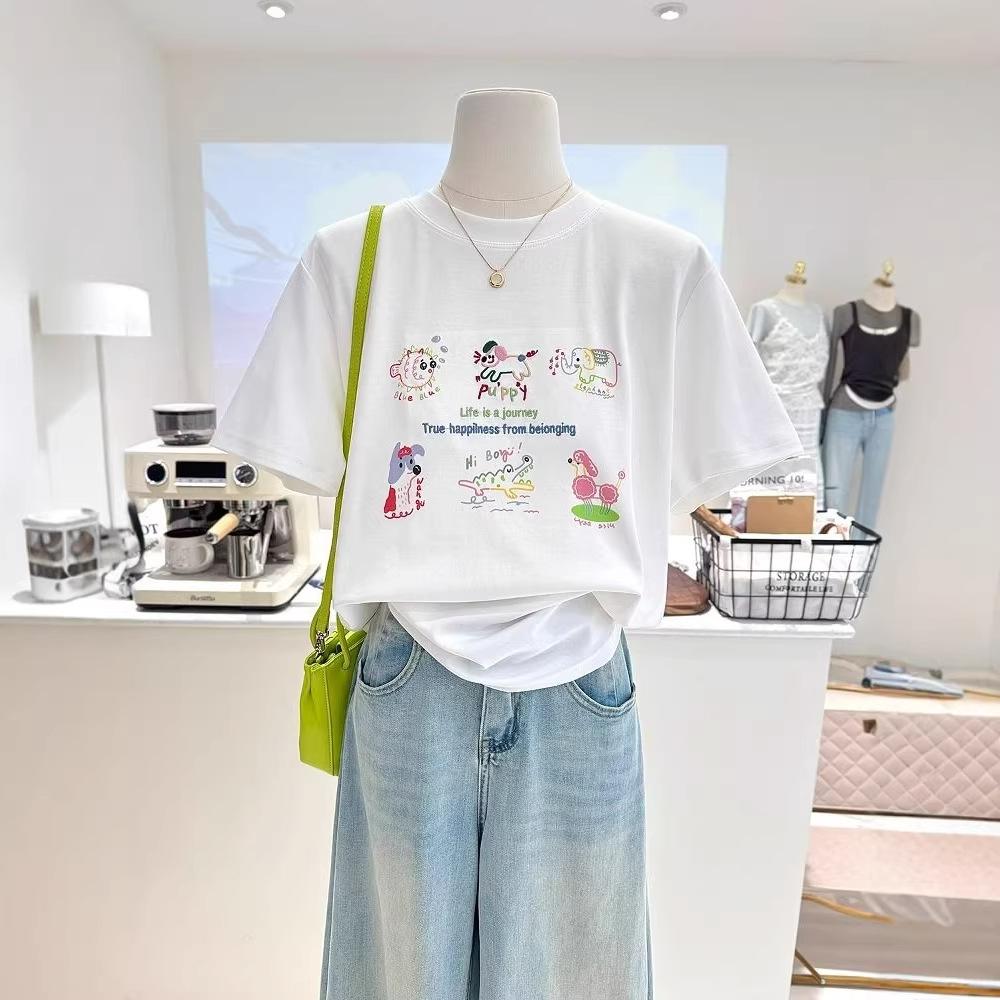 2026 Léto Omlazující Korejský Styl Volný Bílý Krátký Rukáv Bavlna Dámský Top