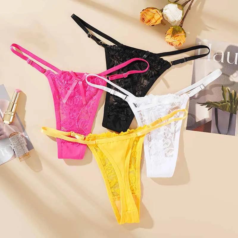 Sexy Lace Underwear Women Low Rise Adjustable Waist Thongs G-String Female Breathable Comfortable Lingerie