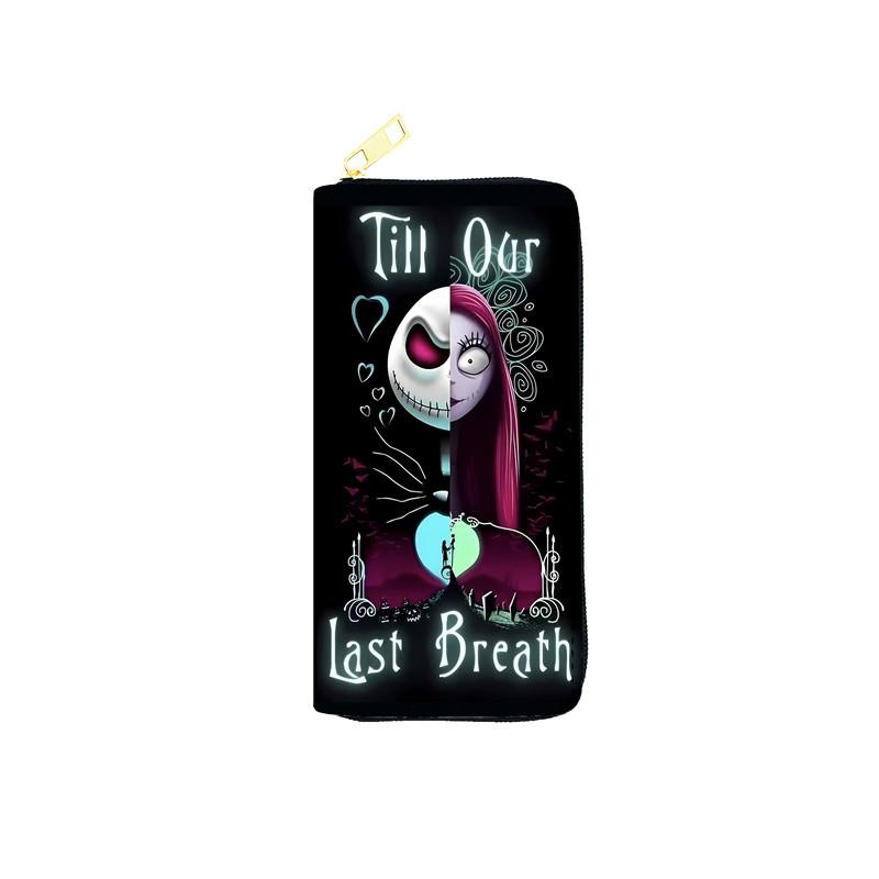 Miasteczko Halloween PU Portfel Damski Długi Kopertówka na Zamek Kosmetyczka Jack Skellington Czarny