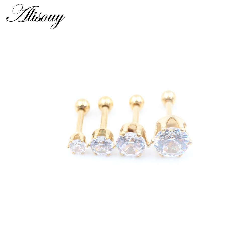 Alisouy 2pcs 3-6mm Ear Stud Earrings Hypoallergenic Round Cubic Zirconia Stainless Steel CZ Girls High Quality Women Earrings