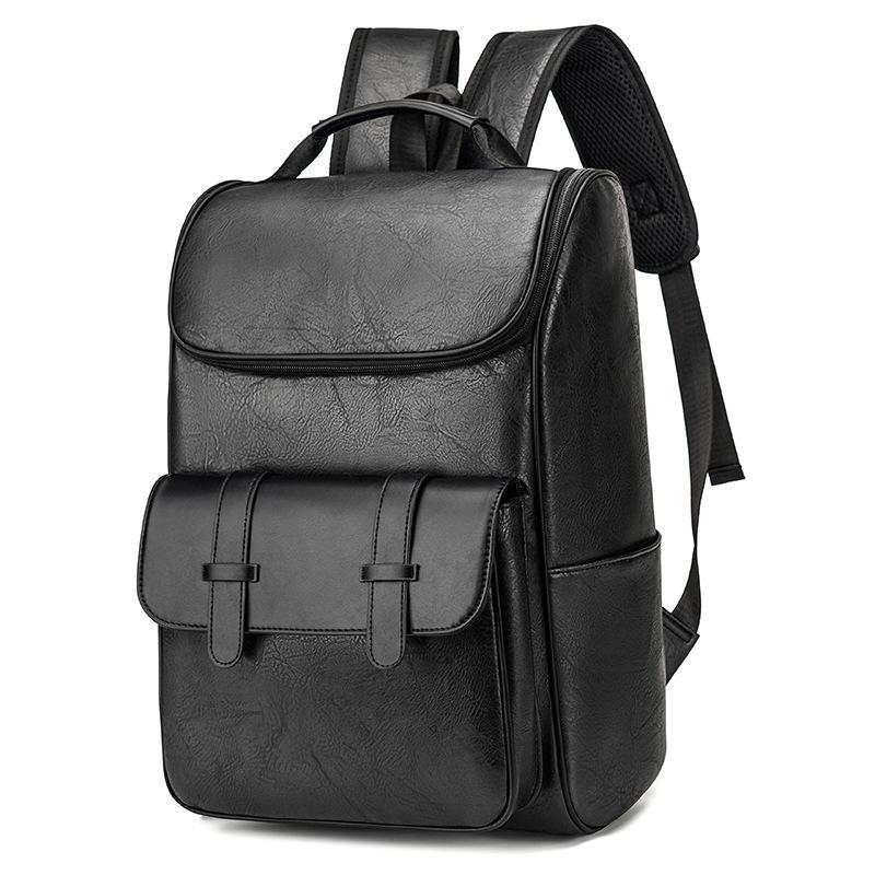Backpack Men'S Fashion Trendy Brand Pu Commuter Backpack Travel Bag College Student High School Student School Bag Computer Bag Large Capacity