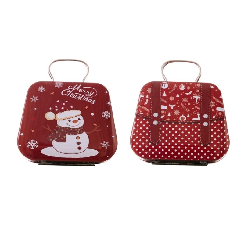 2Pcs Portable Christmas Iron Candy Container Christmas Cheer Candy Holders Snacks Case with Colorful Seasonal Pattern