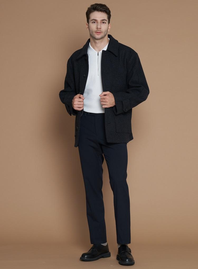 Comspace1980 [Xl~4Xl] Wool Blend Half Coat_Charcoal