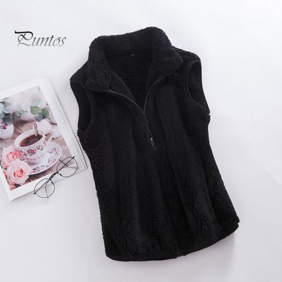Autumn Winter Coat Women Waistcoat High Collar Neck Protection Soft Plush Zipper Sleeveless Blazer Closure Solid Color Cold Resistant Outdoor Vest
