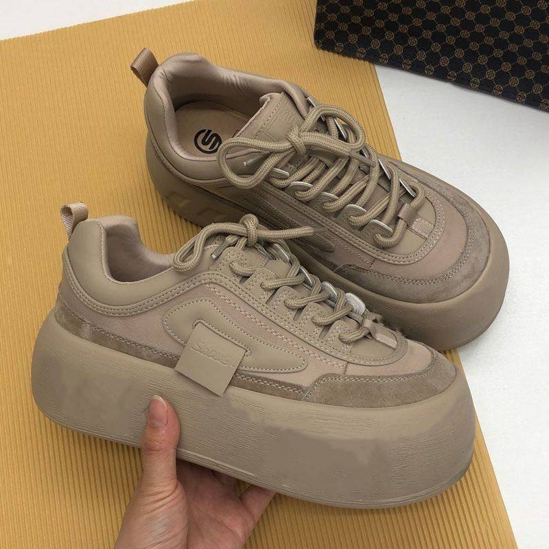

Retro Female Winter Chunky Sneakers Warm Casual Vulcanized Shoes Woman High Platform Boots Fashion Lace Up Low Top Sneakers 35 коричневый