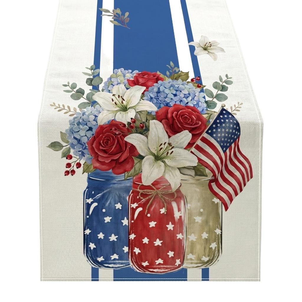 6. US 0th Anniversary Kitchen Decor Table Runner, US Independence Day Premium Tablecloth