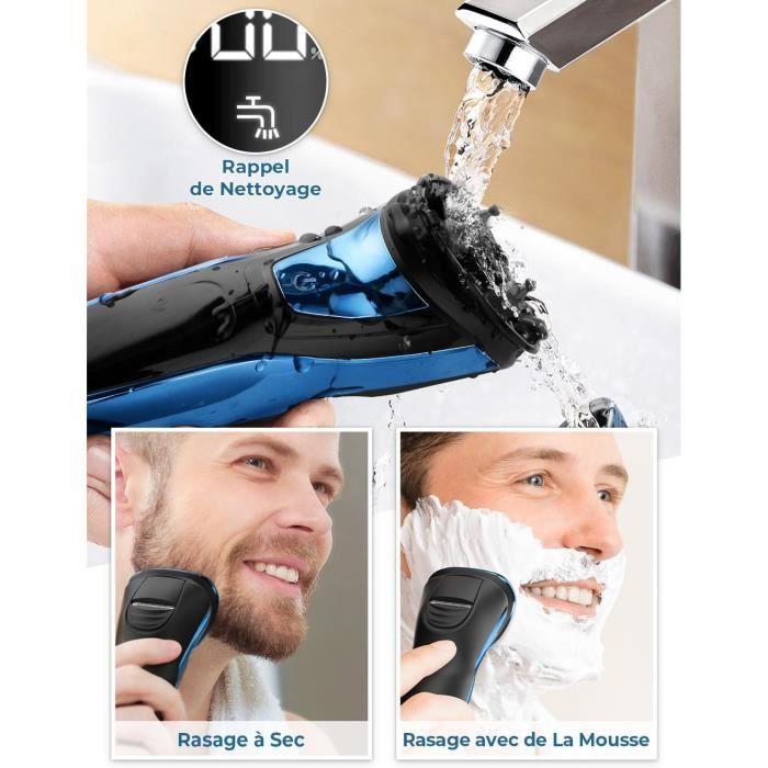 Rasoir Électrique pour Homme Rasoir à Têtes Rotatives avec Tondeuse Barbe de Précision IPX7 Rasoir à Sec et Humide avec Verrouill