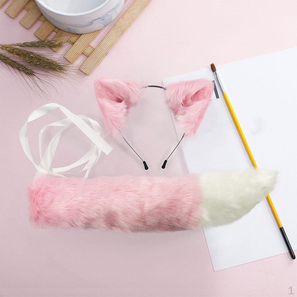 

Hair Clip Furry Long Tail Costume Headband Hairpin Cosplay Set Pink1