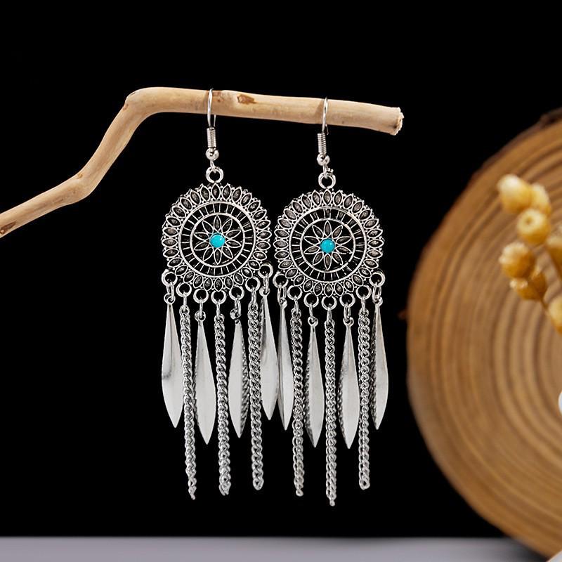 Elegant Bohemian Tassel Stud Earrings - Retro Ethnic Dangle Design