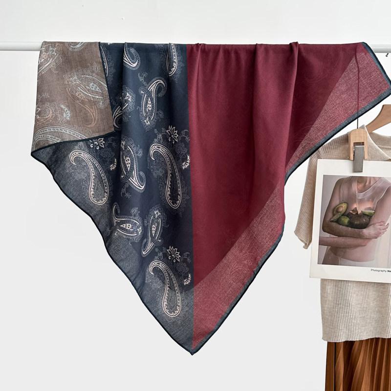 91 Retro Double-sided Velvet Large Square Scarf Women's New Spring and Autumn Foreign Style Fashion Cashew Flower Silk Scarf Neck Scarf Shawl
