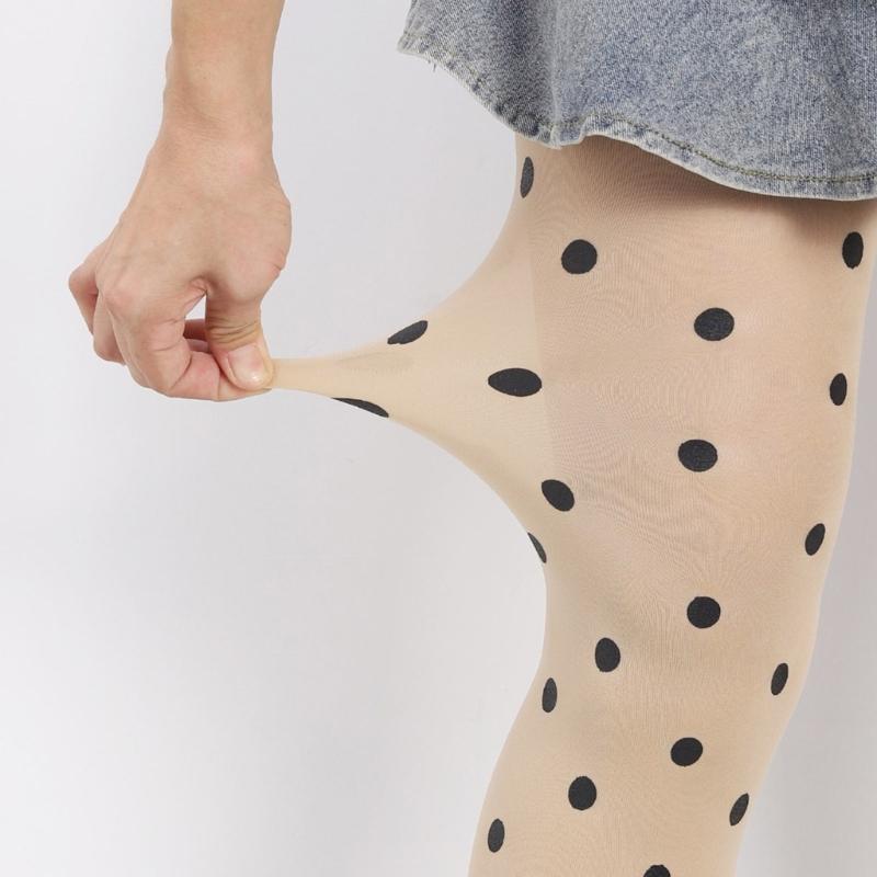 Vintage Dot Patterned Opaque Stockings Pantyhose for Women Japanese JK Girl Sexy Silky Footed Tights Thin Hosiery