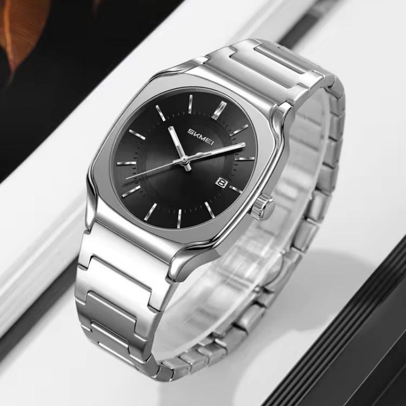 Mens Wristwatch Square Quartz Watches Waterproof, Date Function, Stainless Steel Band & Buckle
