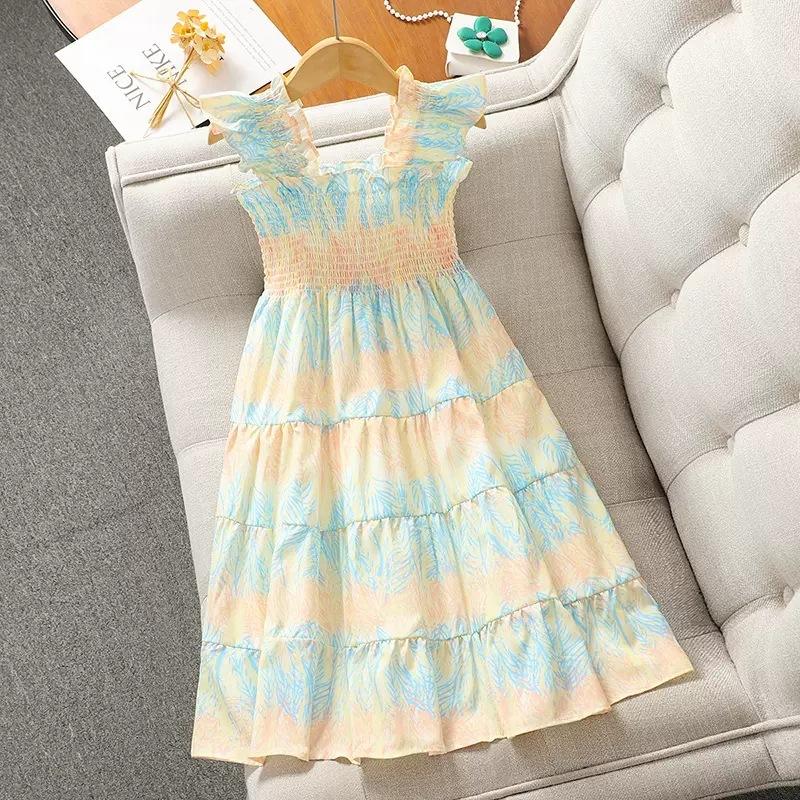 Girls Summer Spaghetti Strap Tiered Cake Dress Kids Beach Vacation Princess Sundress 120cm