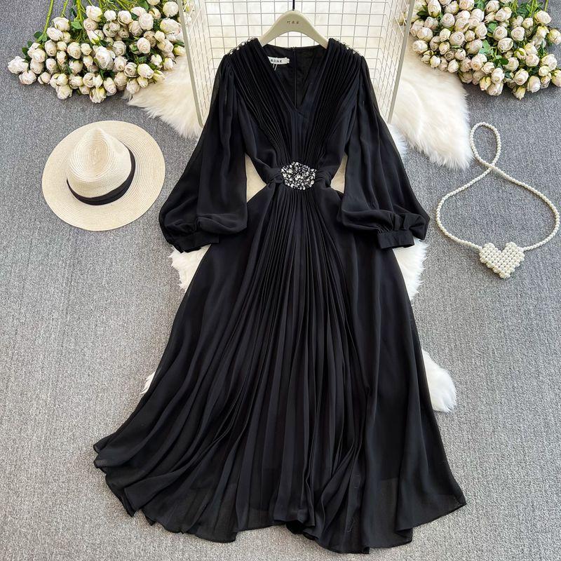Lantern Long Sleeve Chiffon Dress Elegance Large Swing Trip Shoot