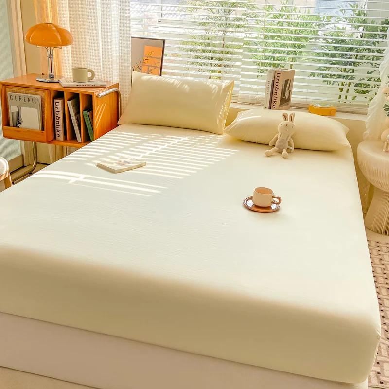 1PC Bed Fitted Sheet Bed Mattress Cover Solid Color Bed Linen Non Slip Mattress Covers Bedsheet Soft and Breathable