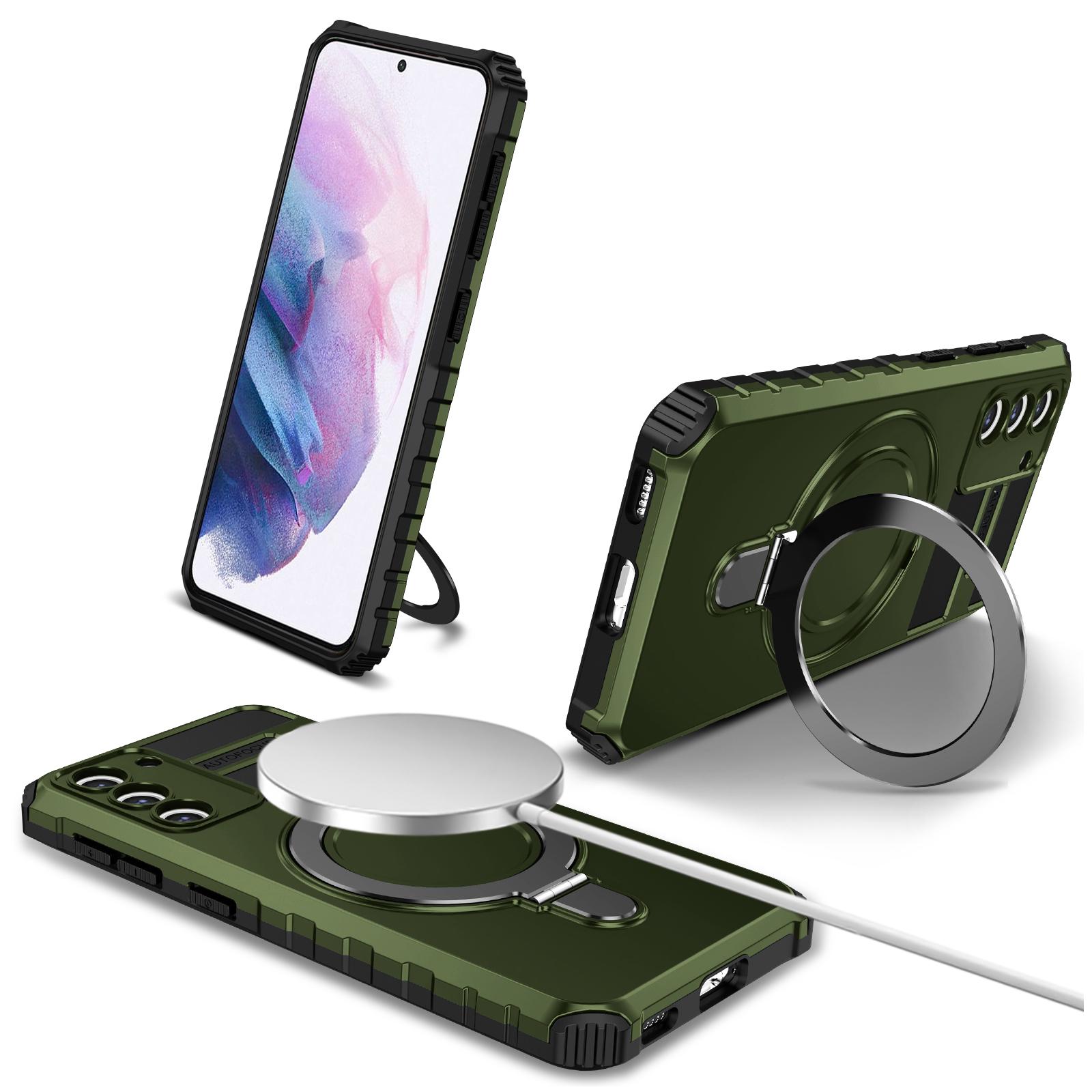 

For Samsung Galaxy S21+ 5G Shockproof Case Kickstand PC+TPU Phone Cover Compatible with MagSafe Green