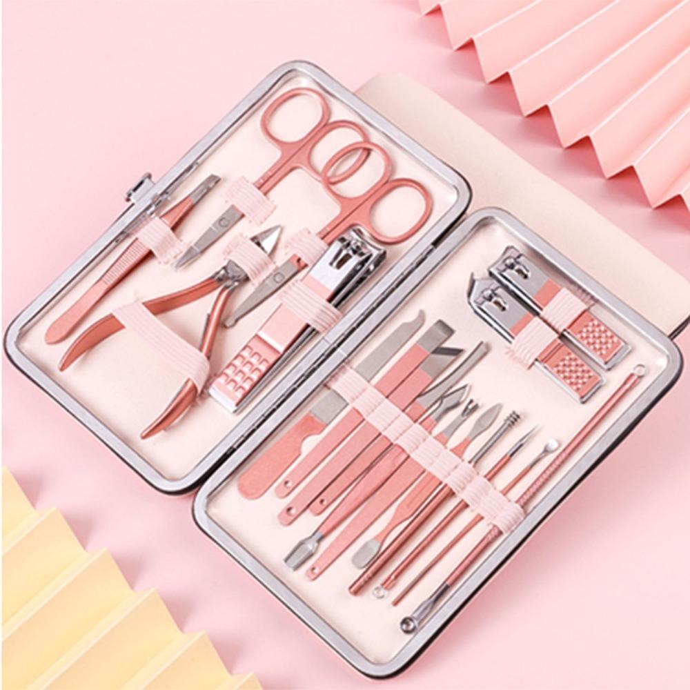 18pcs Stainless Steel Manicure Kit Leather Case Nail Care Tool Nail Clipper Set Home Daily Care